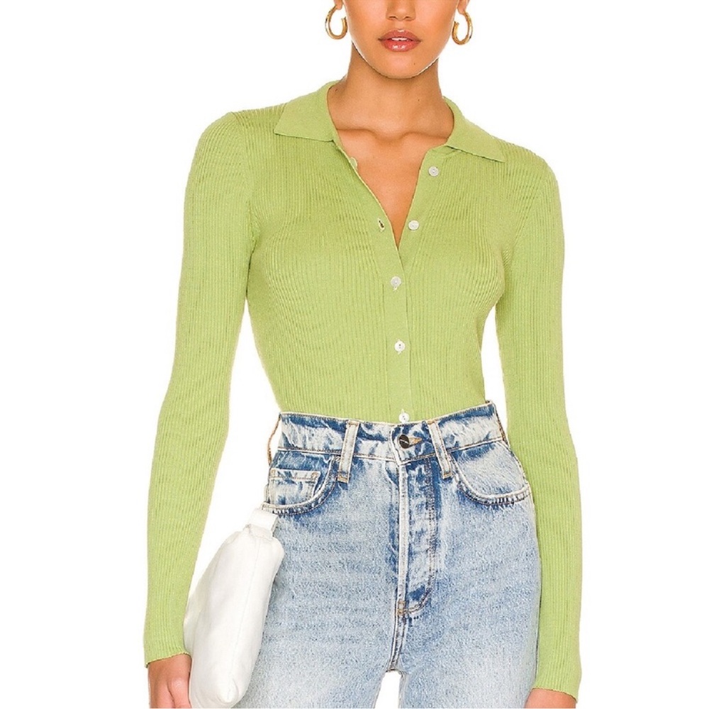 Revolve x Stitches & Stripes button up top in moss green, size medium